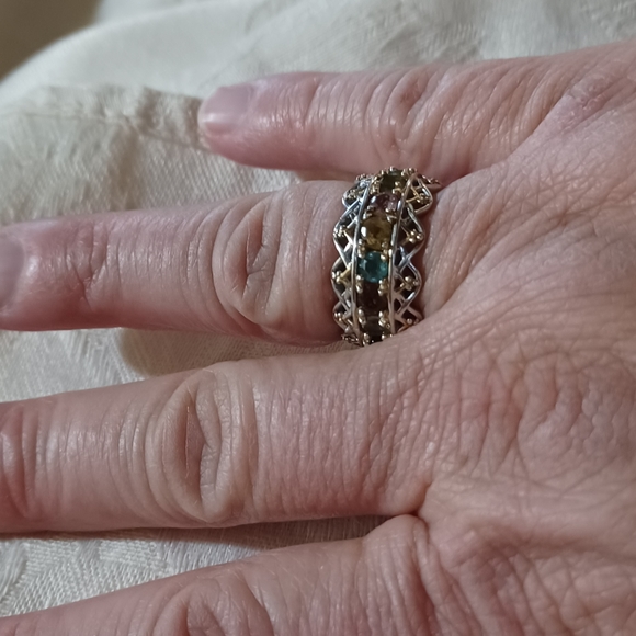 Gems en Vogue Michael Valitutti Multi Color Tourmaline Eternity Ring, SS - Picture 5 of 9